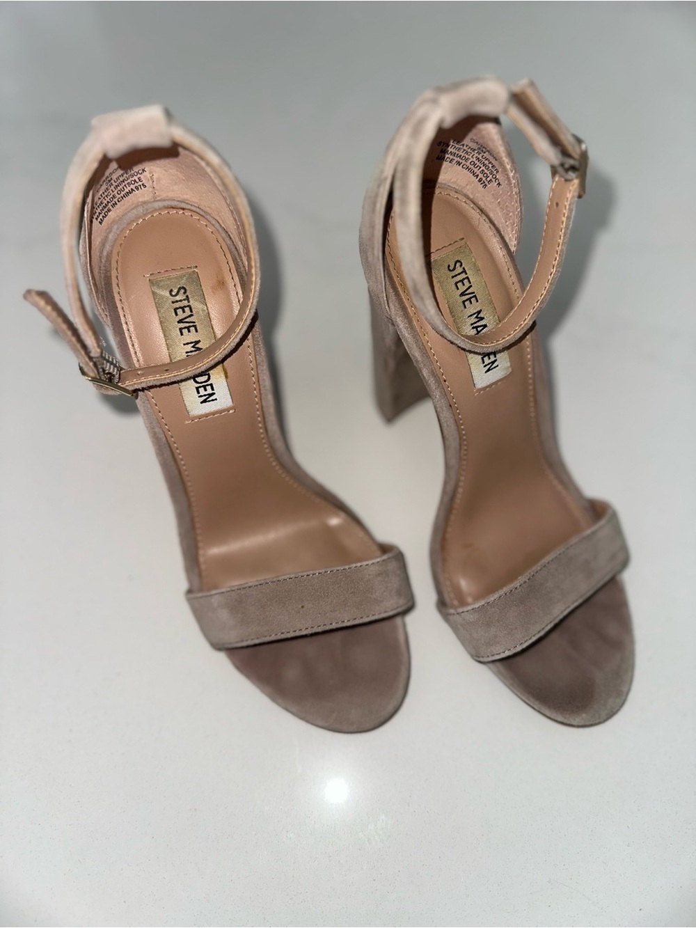 Steve Madden Taupe Suede Ankle Strap Block Heels